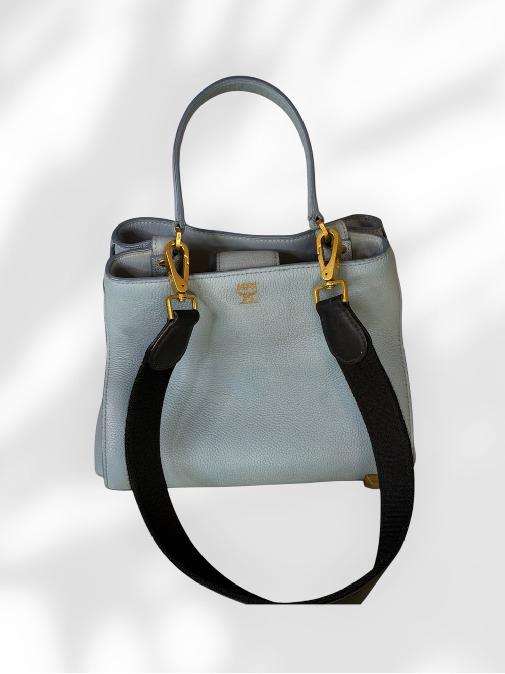 MCM Light Blue Leather Shoulder Bag with Black Straps